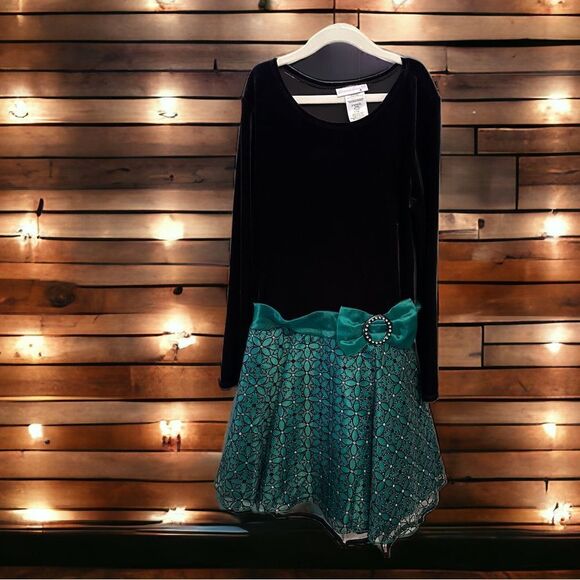 Bonnie Jean Velvet & Sparkle Holiday Dress (14) - Picture 1 of 4